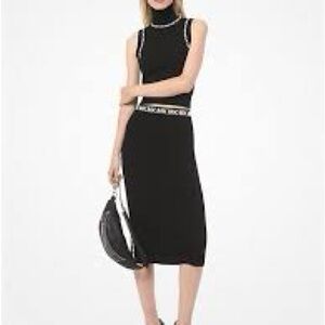 MICHAEL KORS logo tape stretch viscose sleeveless turtleneck vest top unworn